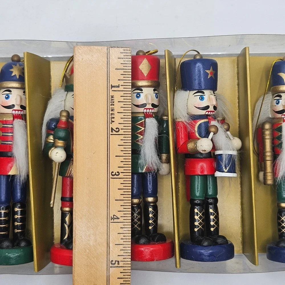 Set of 6 Wooden Nutcracker Christmas Ornaments 4.5